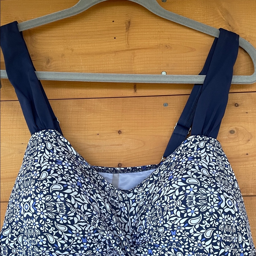 Lands' End Swimsuit Tankini Swim Dress Blue & White Slimming Plus Size 18 - Picture 6 of 13
